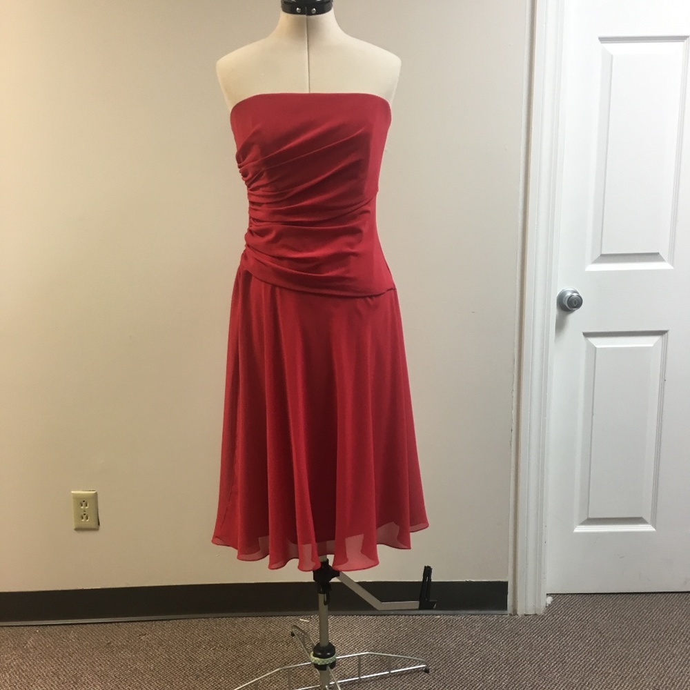 Red Chiffon Strapless Dress
